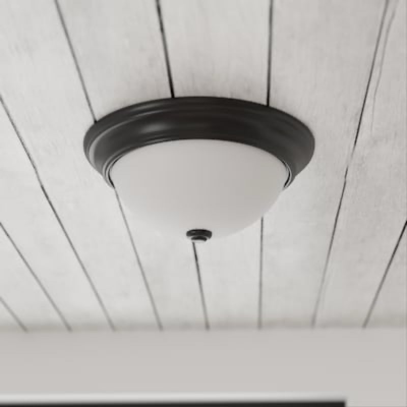 project source 13-in bronze indoor 2 -light flush mount light with frosted glass