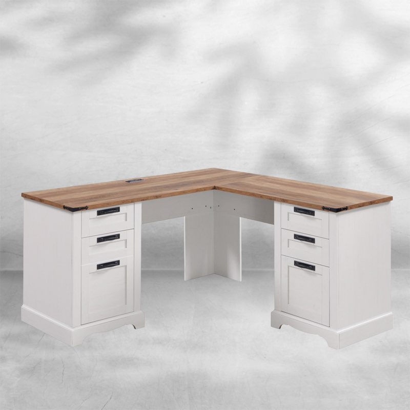 (Incomplete box A )60\" FARMHOUSE L SHAPED DESK WITH CHARGING STATION AND DRAWERS
