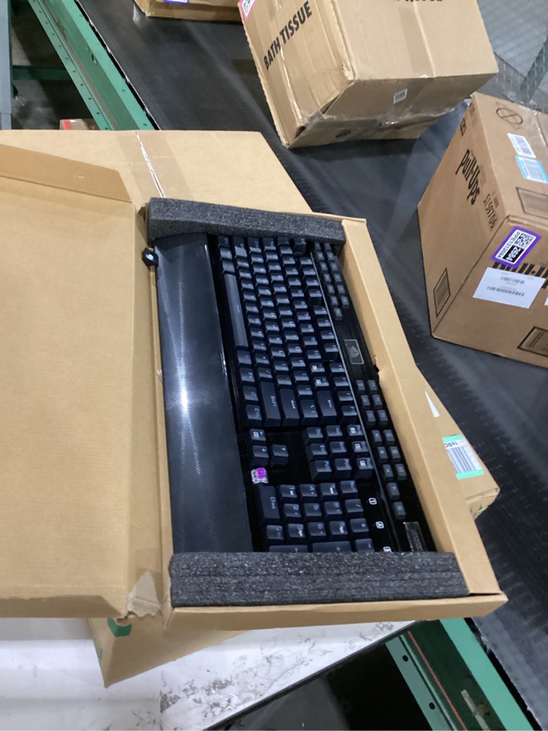 Condition photo showing As Is for MISSING DIRECTIONAL KEY Redragon K550 RGB Gaming Keyboard, 104 Keys + 12 Macro G Keys Wired Mechanical Keyboard w/Aluminum Top Plate, Custom Clicky Purple Switch, Extra USB Port & Wrist Rest Black