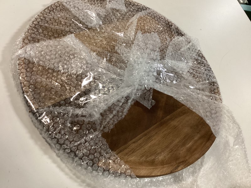 Condition photo showing Good Condition for YANGQIHOME Round Wood Tray, Acacia Wooden Serving Tray, Serving Platter, Appetizer Charcuterie Board, Tray Organizer for Kitchen/Countertop, 13.8 x 13.8 x 0.8 inch 13.8"