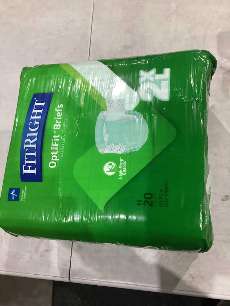 Condition photo showing New/Like New for fitright extra+ adult diapers, disposable incontinence briefs, leak-proof diaper, absorbent briefs for men and women, maximum protection, 2xl, 60 – 70 in, 20 briefs per bag 20 count xx-large