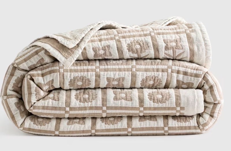 quince organic cotton jacquard floral coverlet king toffee