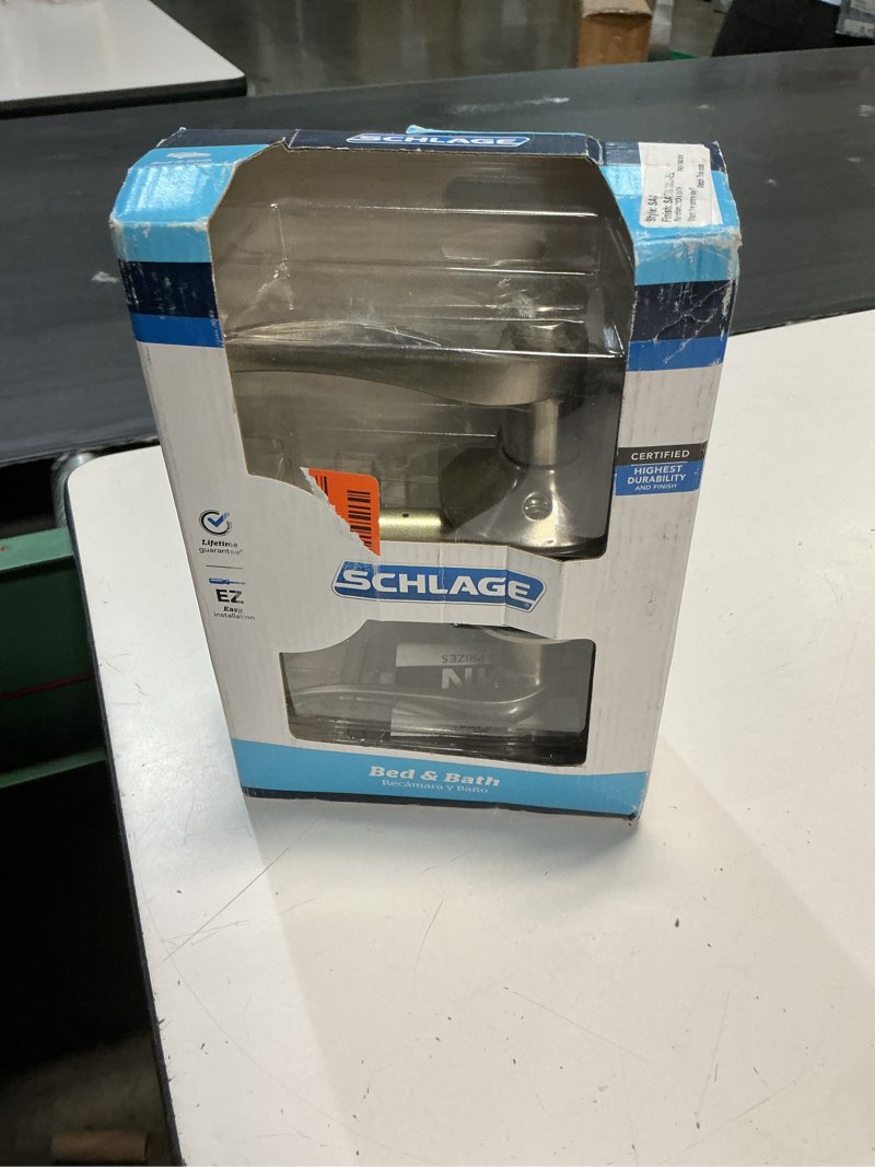 Condition photo showing Good Condition for schlage sacramento satin nickel interior bed/bath privacy door handle