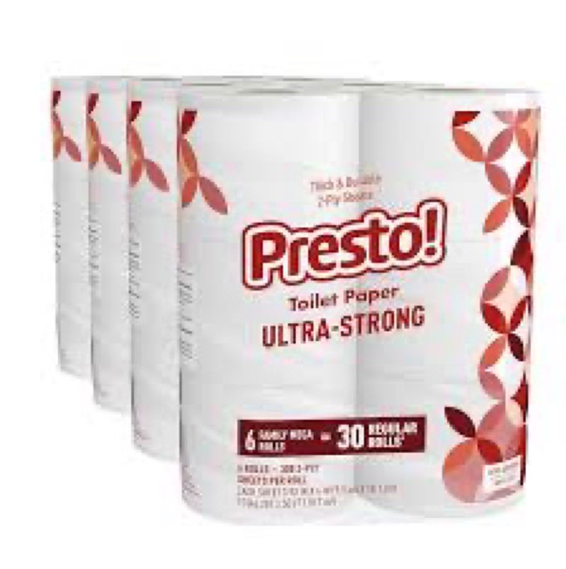 Amazon Brand - Presto! 2-Ply Ultra-Strong Toilet Paper, 24 Mega Rolls Toilet Paper = 120 regular rol