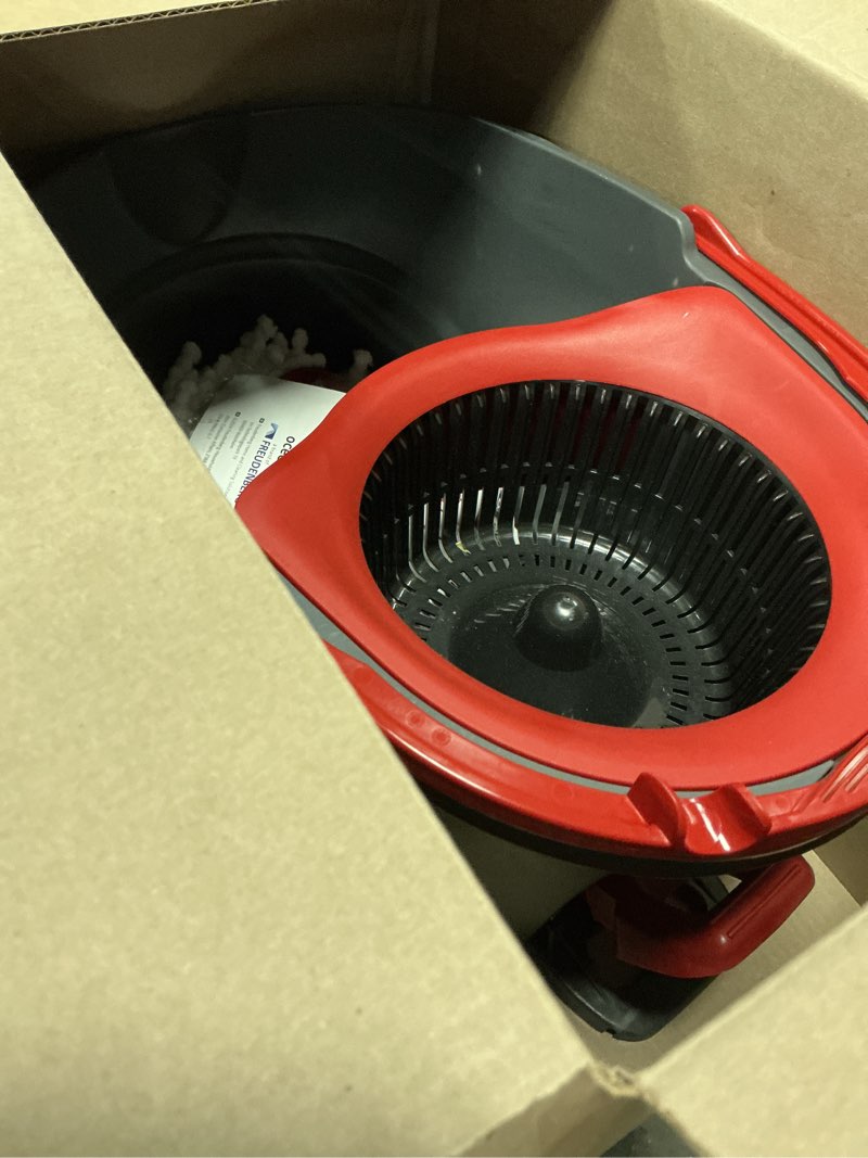 Condition photo showing As Is for o-cedar easywring microfiber spin mop, bucket floor cleaning system, red, gray, standard