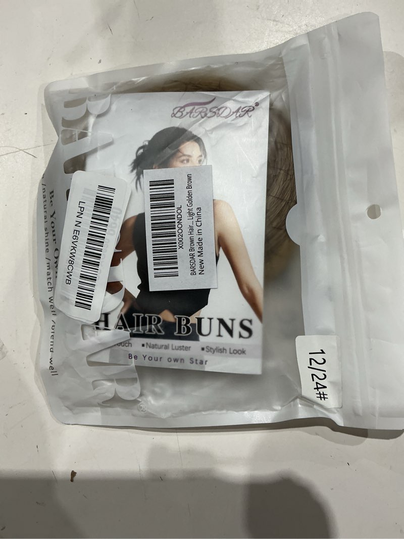 Condition photo showing Good Condition for barsdar brown hair bun ponytail extension, straight synthetic ponytail extensions - fully short, light golden brown 1 count - elastic light golden brown mixed