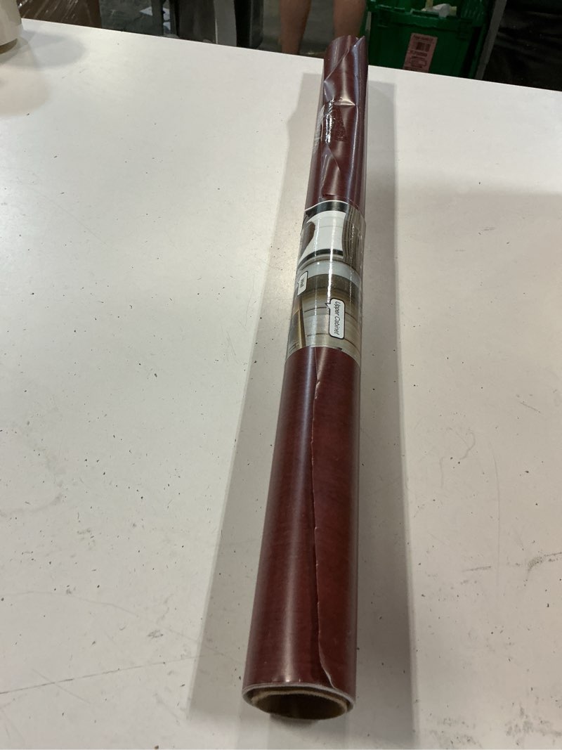 Condition photo showing As Is for cherry wood grain contact paper red brown peel stick wallpaper matte thick ultra wide 31.5x354inc