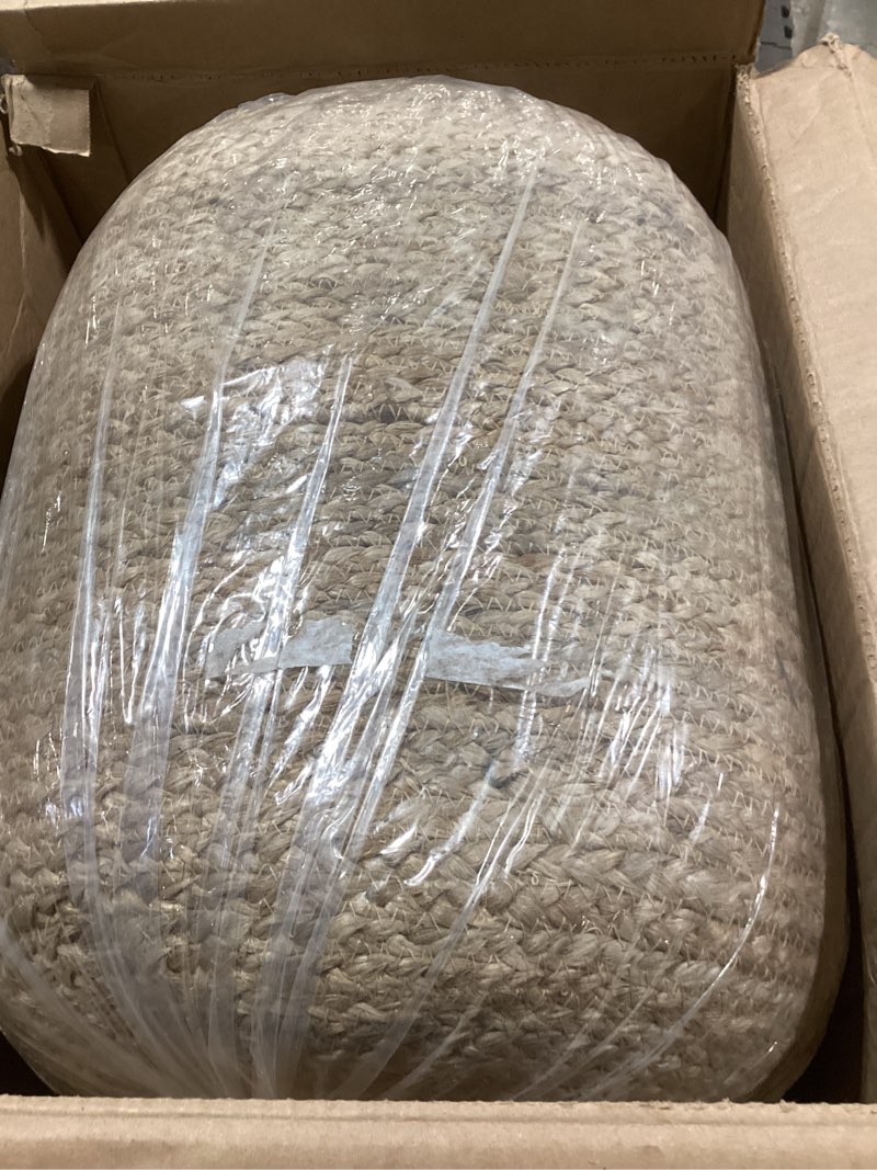 Condition photo showing New/Like New for FRELISH DECOR Pedestal Pouf Ottoman Hand Braided 100% Jute Pouf Foot Stool |Foot Rest for Couch Living Room Bedroom - Extra seat for Patio (16" Diameter x 18" Height) - Natural Jute