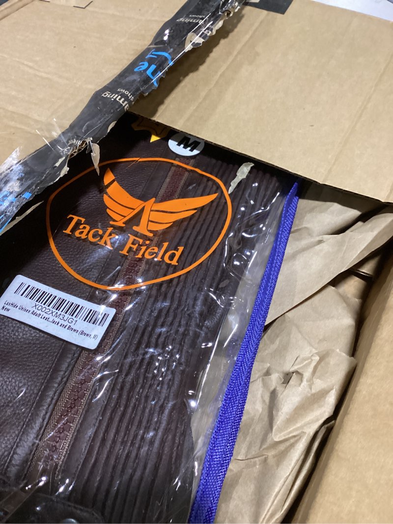 Condition photo showing Good Condition for Unisex Adult Top Grain Cow Hide Leather Half Chaps Black and Brown Brown Medium