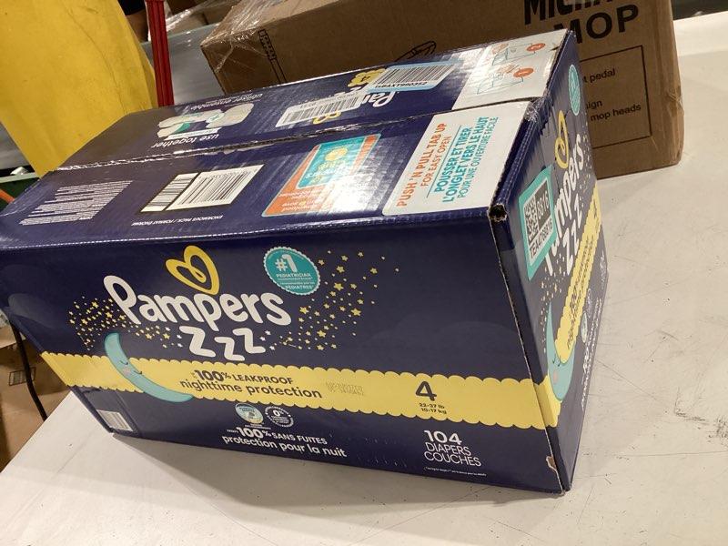 Condition photo showing New/Like New for pampers zzz overnight diapers, size 4 (22-37 lbs), 104 count, nighttime protection disposable baby diaper, night time leak and skin protection size 4 104