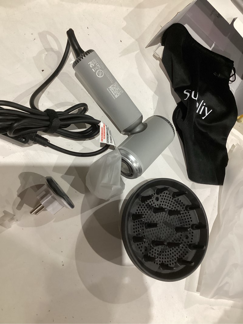 Condition photo showing As Is for Dual Voltage Hair Dryer, High-Speed Ionic Blow Dryer for Fast Drying, Travel Compact Hair Blow Dryer with Magnetic Curly Diffuser for Home, Portable Hairdryer International 110-240V Grey