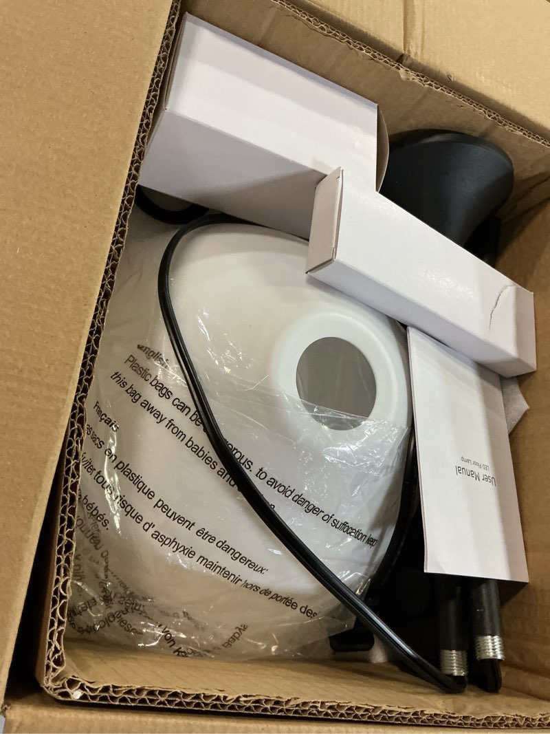 Condition photo showing Good Condition for pesrae floor lamp, remote control with stpeless color temperatures and brightness, torchiere lamp for bedroom, living room, bulb included (matte black)