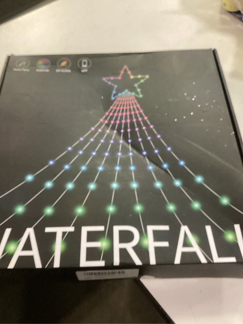 Condition photo showing New/Like New for Outdoor Christmas Star String Lights, Smart RGB Waterfall Tree String Light with APP Remote Control, DIY Modes Dimmable Timer Music Sync Shooting Star Fairy Lights for Indoor Outdoor Garden Decoration RGB (Red, Green, Blue) 11.8 FT