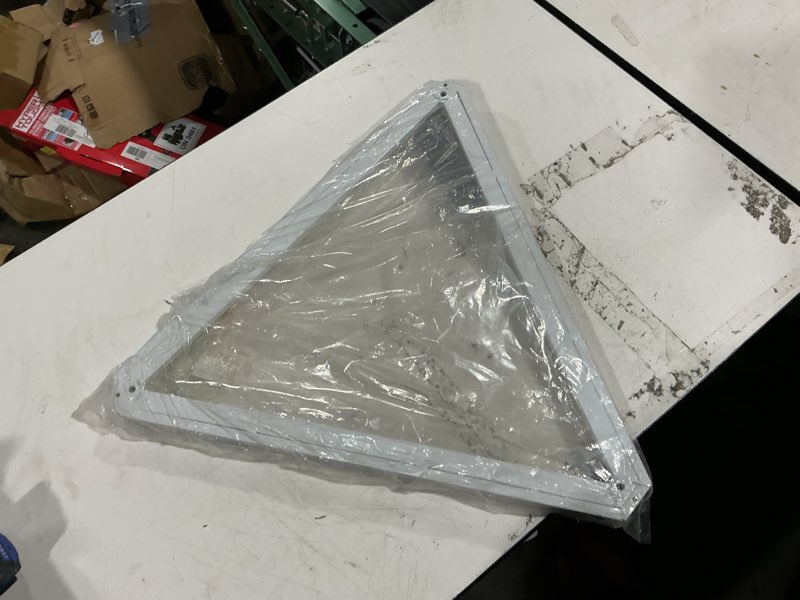 Condition photo showing As Is for white triangle grid base with casters (use with existing 3” on center wire grid panels )