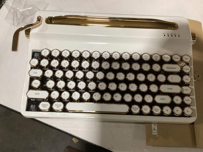Condition photo showing As Is for yunzii ql75 wireless typewriter hot swap retro mechanical keyboard,punk round keycaps,rgb backlit qmk/via programmable, multi-device keyboard with 2.4ghz/type-c/bt5.0 (white, onyx switch) white onyx switch