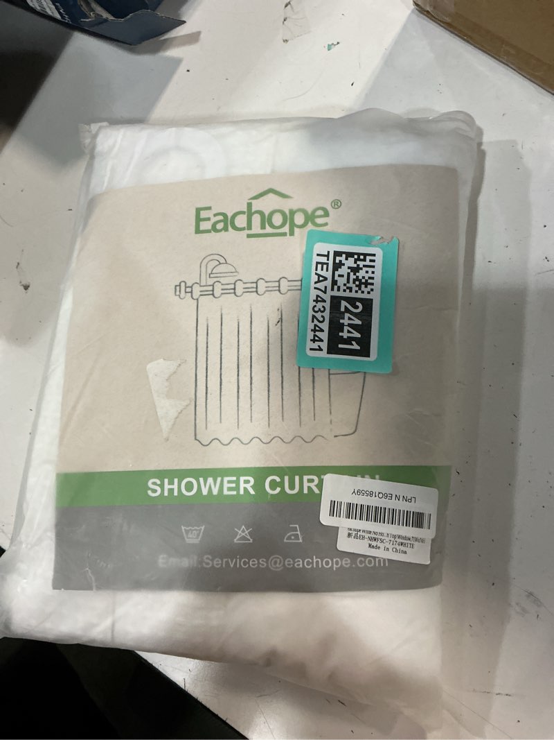 Condition photo showing Good Condition for eachope white no hook waffle weave shower curtain with snap-in liner replacement, 230gsm waterproof fabric hotel shower curtain set for bathroom, through mesh top window,71wx74h 71"w x 74"l (pack of 1) white