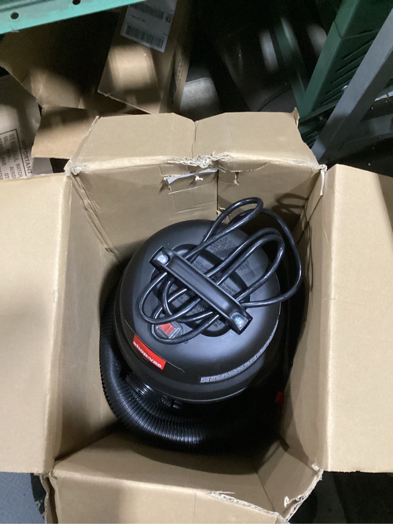 Condition photo showing As Is for shop-vac 9522205 5 gallon 5.5 peak hp hangup wet/dry vacuum, 1.25 inch diameter x 18 foot hose, 6 foot cord, wall mount included, ideal for garage, workshop & home