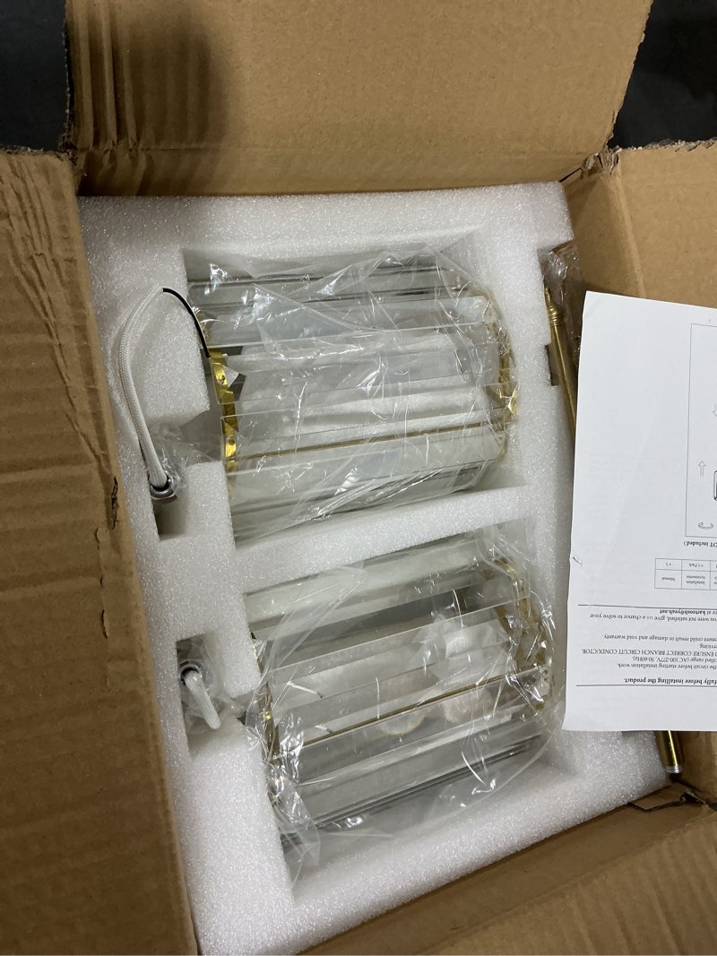 Condition photo showing Good Condition for KARTOOSH Hardwired Crystal Wall Sconces Set of Two - Dimmable Wall Light Fixtures 3000K, Warm White, for Hallway, Bathroom, Living Room, Bedroom, Brass, 20.1 Inch