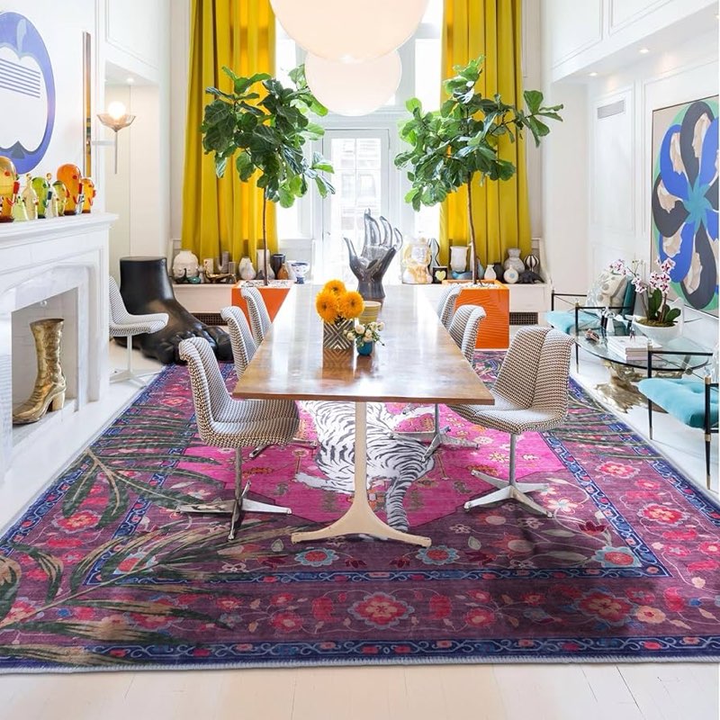 9x12 FT Leopard Rug for Living Room Hot Pink Leopard Vintage Animal Rug Aesthetic Pink Rugs for Girl