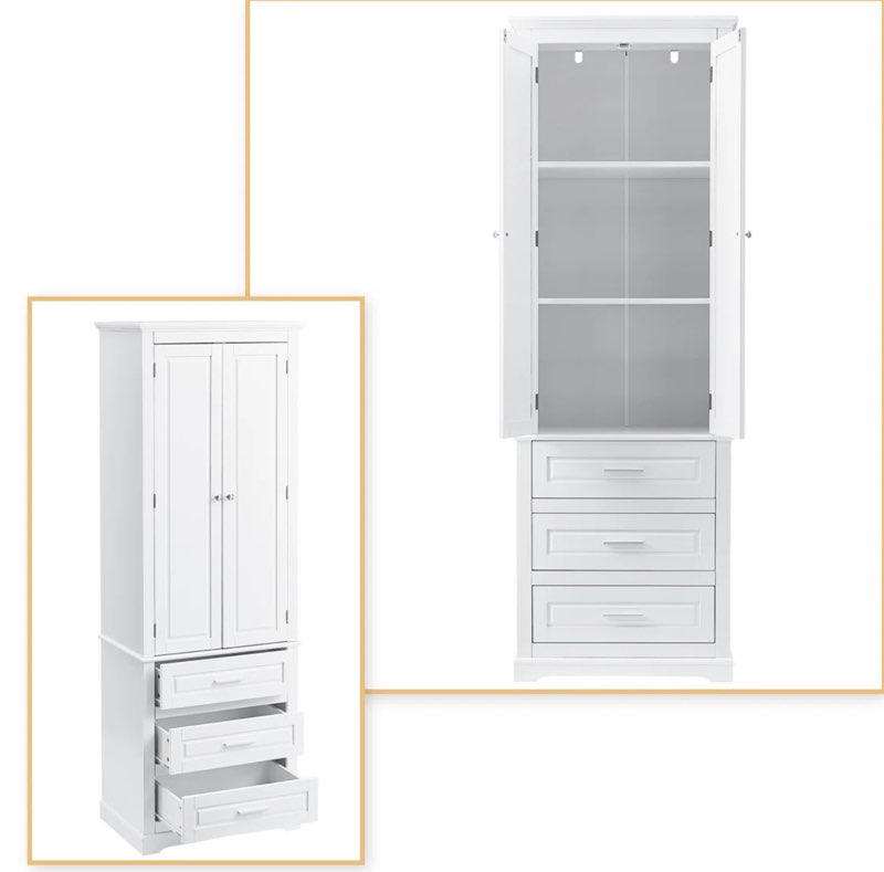 Madrona Modern Minimalist Freestanding Wooden Tall Wardrobe Linen Cabinet, White