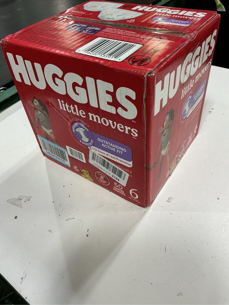 Condition photo showing New/Like New for huggies size 6 diapers, little movers baby diapers, size 6 (35+ lbs), 50 count (2 packs of 25), packaging may vary size 6 50