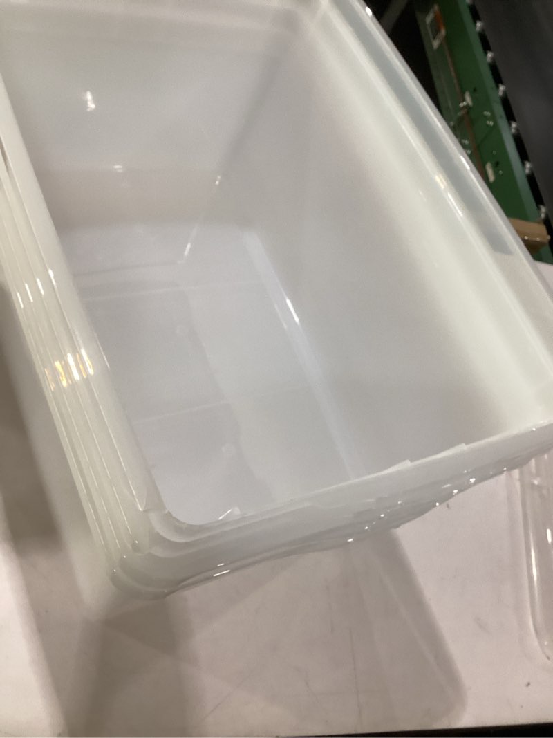 Condition photo showing As Is for 4 bins and 1 lid only!!! iris usa 6-pack storage bins with lids, 58 quart, clear stackable containers box organize shoes closet shelves clothes blankets towels - bpa-free plastic 58 qt. - 6 pack