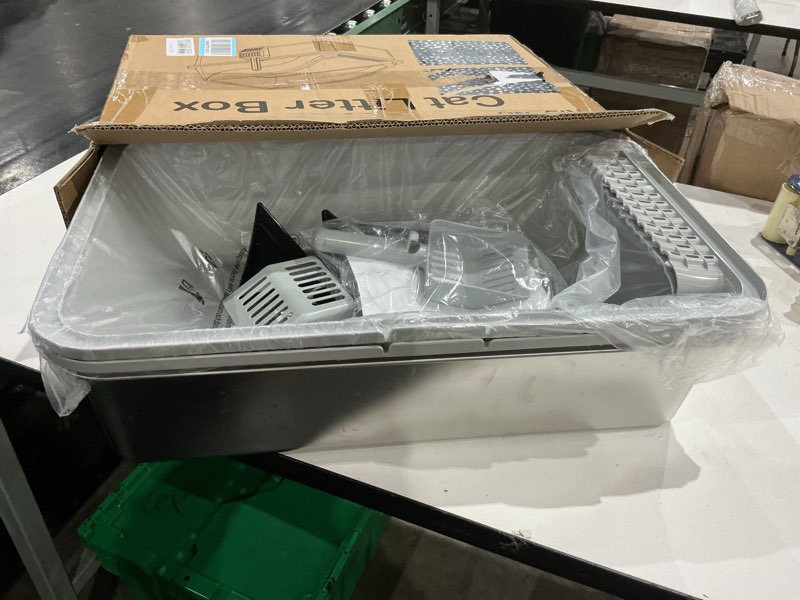 Condition photo showing Good Condition for 2pack stainless steel litter box, extra large xl odor free metal litter box with high sides, open top litter pan include scoop easy cleaning anti-scratch kitty cat box anti-urine leakage, non-sticky x-large light grey(23in)