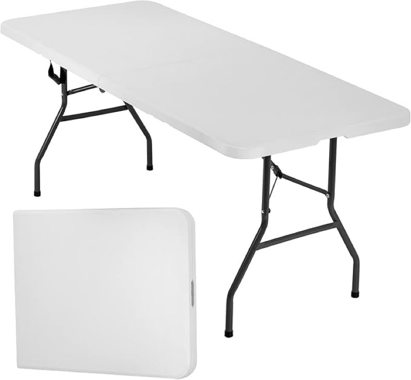 fdw folding half portable foldable table for parties backyard events (white, 6 ft 70 * 29) (white, 6 ft)
