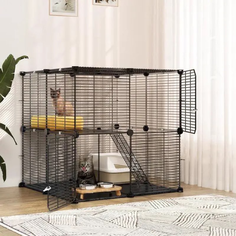 DWVO Cat Cage 2 Tier Indoor: Cat Enclosures DIY Kitten Cage Pet Playpen Metal Kennel for 1-2 Kitty F