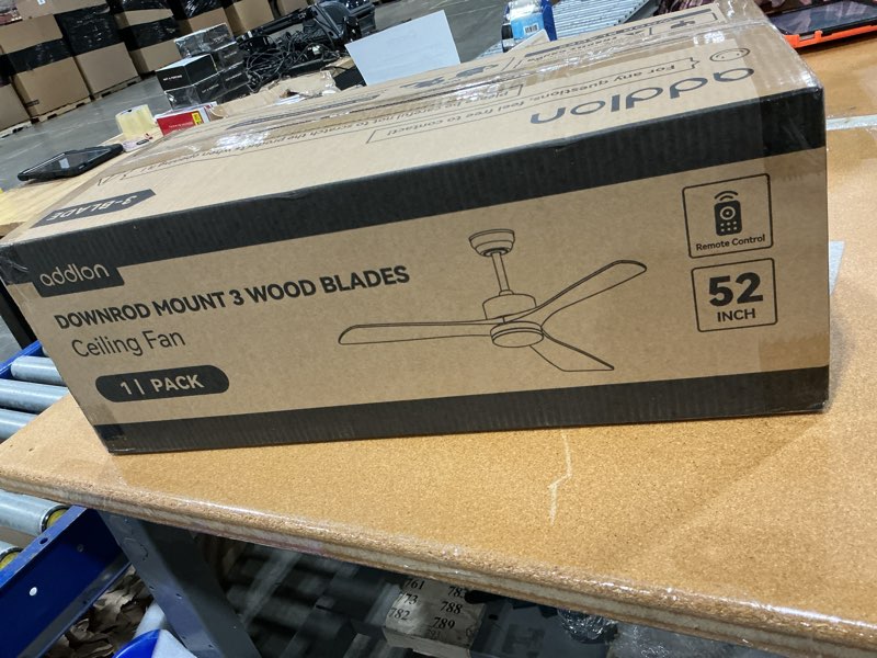 Condition photo showing New/Like New for addlon 52 inch ceiling fans with lights and remote control, reversible, 3 wood blades, 6 speeds, 3cct dimmable, noiseless, indoor/outdoor black walnut ceiling fan for bedroom living room gazebo patio 52 inch downrod with light