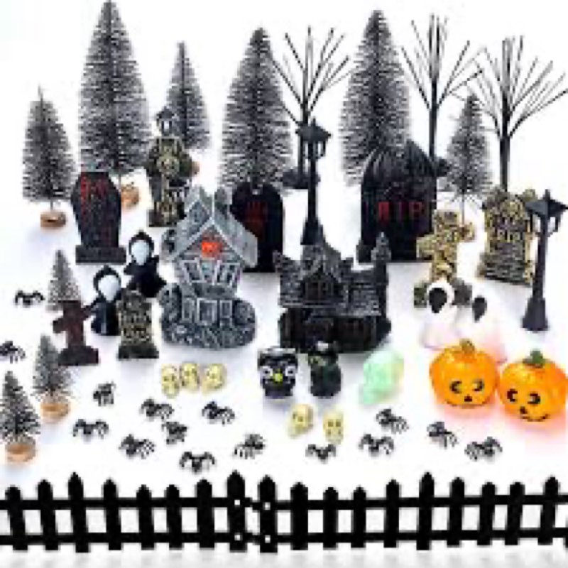(Similar )49 Pcs Miniature Halloween Village Accessories Set - Miniature Halloween Figurines, Ornaments, Bare 