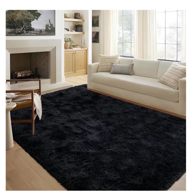finre?c 5x8 feet black rugs for living room bedroom, fluffy shaggy area rug, non-slip soft shag rug for nursery kids room dorm room home decor, indoor plush floor carpet