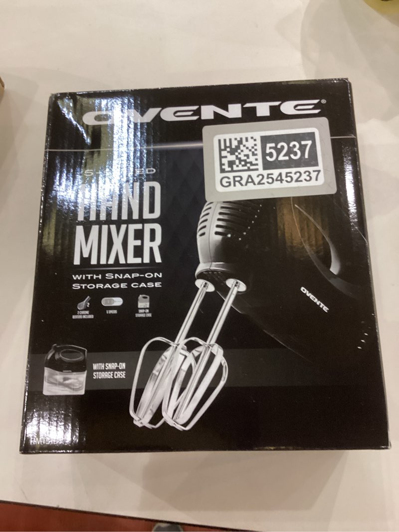 Condition photo showing New/Like New for OVENTE 1.8 lb Portable 5 Speed Mixing Electric Hand Mixer  Perfect for Baking  New- Black HM151B
