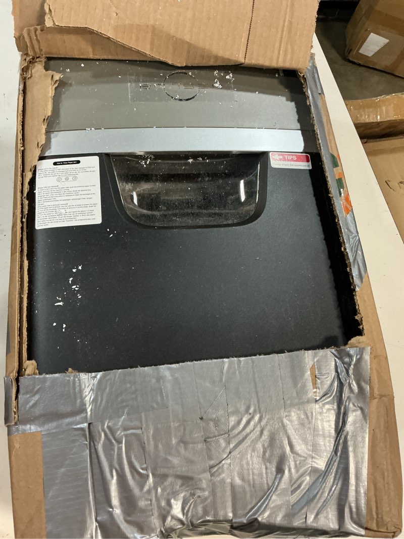 Condition photo showing As Is for bonsen paper shredder, 20-sheet 60 mins nonstop heavy duty paper shredder for office, 60db ultra quiet cross-cut shredder with 6.6 gals basket, anti-jam cd and credit shredder for home office (s3104)