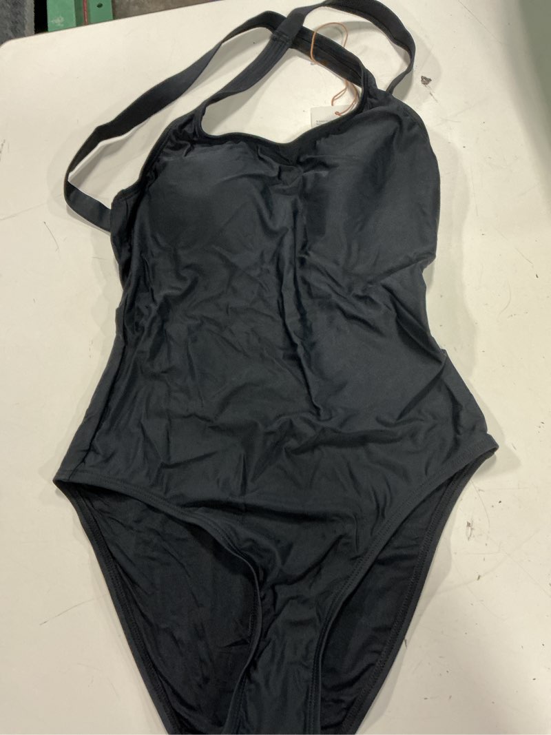 Condition photo showing New/Like New for italian cross-back one-piece swimsuit, s, black