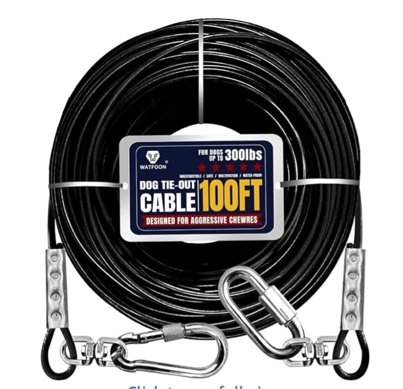 tie out cable for dogs up to 300lbs, 150ft extra strong 1000lbs break strength tie-out tether trolle