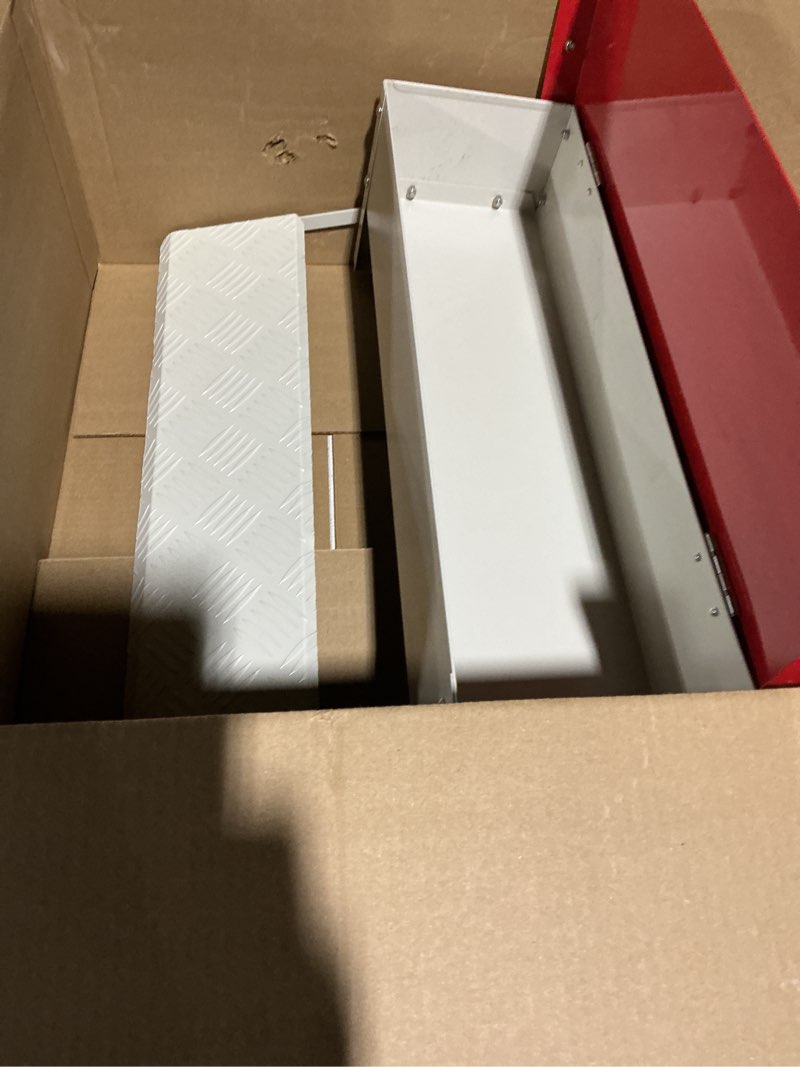 Condition photo showing Good Condition for (similar to) doitool red metal tool box iron sheet tool box metal toolbox red tool storage case lockable, multi-function tool organizer, 15.3x6.2x5.1inchi