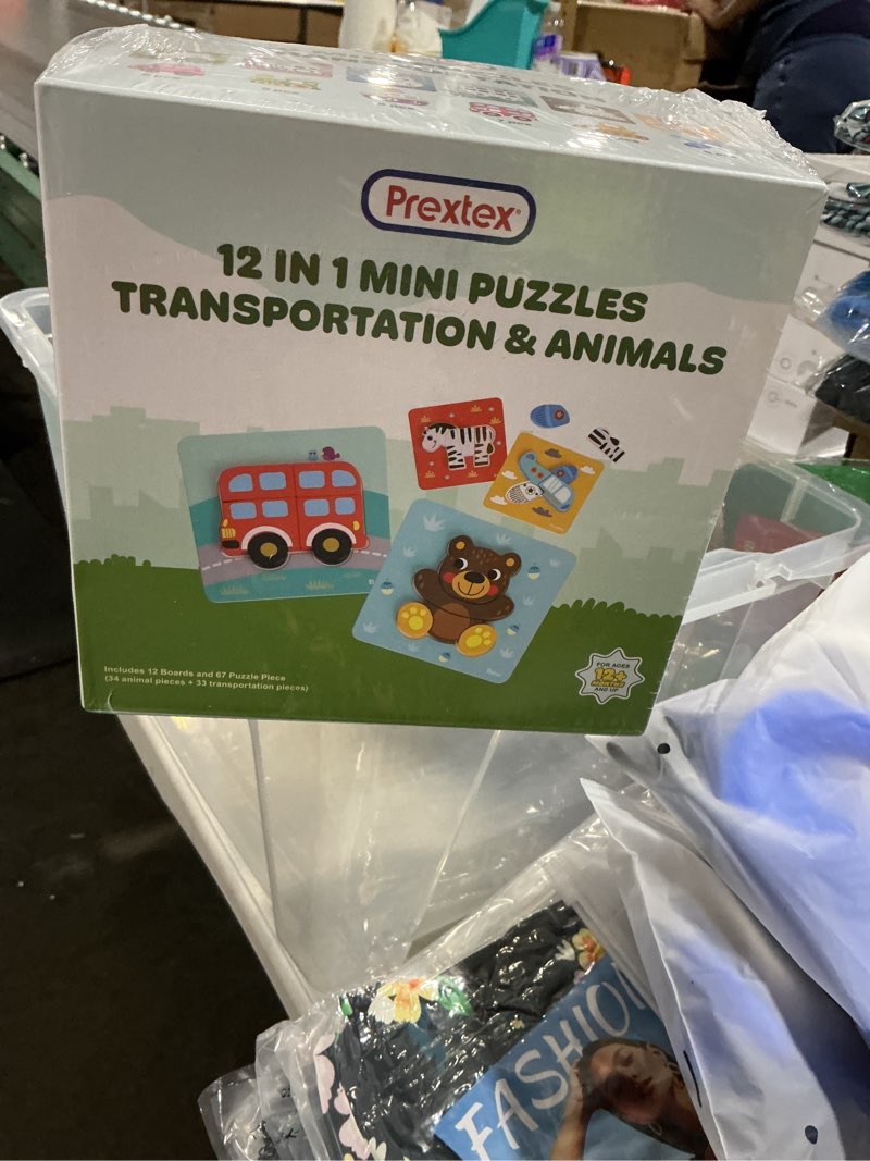 Condition photo showing New/Like New for PREXTEX 12 Piece Puzzle Set - Toddler Puzzles with 6 Animal and 6 Transportation Themes - Montessori Kids Puzzles with Pictures Underneath - Wooden Pieces for Hand-Eye Coordination, Fine Motor Skills
