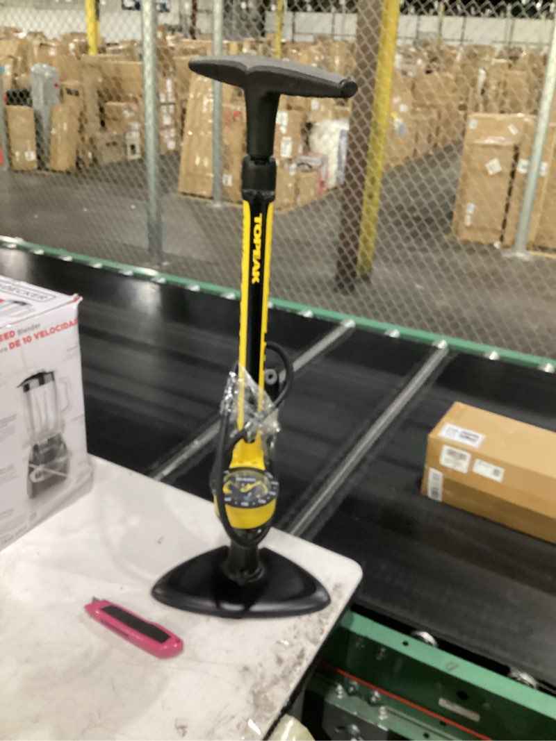 Condition photo showing As Is for topeak joeblow sport iii high-pressure bike floor pump – 160 psi, durable steel barrel, 3” analog gauge, twinhead dx5 pump head, long hose, ergonomic handle, fits presta, schrader, & dunlop valves