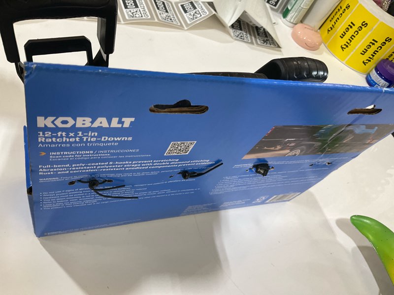 Condition photo showing As Is for kobalt 1-in x 12-ft ratcheting strap tie down with s-hook 3000-lb break strength
