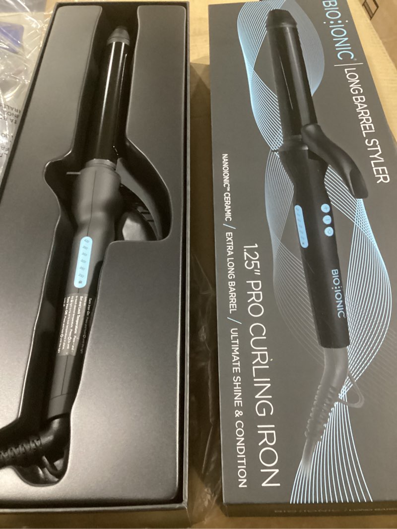 Condition photo showing Good Condition for bio ionic long barrel curling iron with moisture heat technology & nanoionic mx versatile curling wand - multiple barrel sizes for tight, classic, loose & soft curls 1.25 inch (loose curls) black