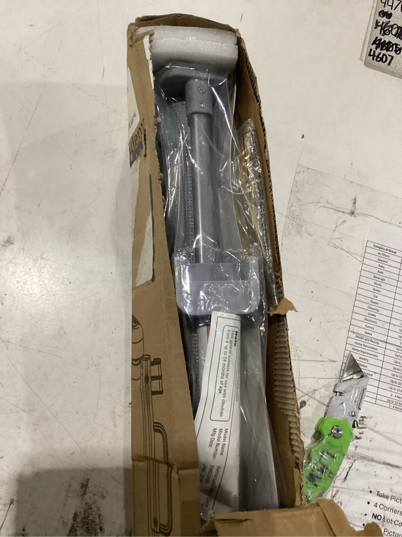 Condition photo showing New/Like New for retractable baby gate for stairs & doorways, dog gate indoor outdoor | extends to 55" wide 34" tall mesh child gate for hallways, deck, porch, pet toddler safety essentials, easy install, grey gray 34" tall x 55" wide