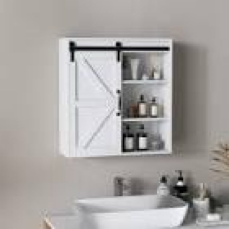 Halitaa Bathroom Wall Cabinet, Farmhouse Medicine Cabinet with Adjustable Wood Shelf & 3 Doors, Over