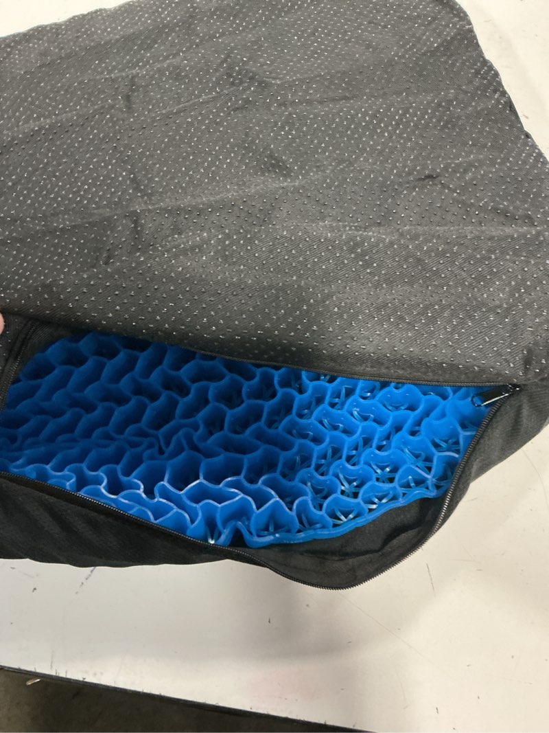 Condition photo showing New/Like New for tushguard gel seat cushion for long sitting, breathable thick patent design | enlarged cooling chair pad for office chair, wheelchair, desk chair, supportive car cushion (standard, black+blue)