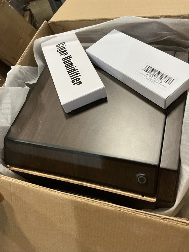 Condition photo showing As Is for cigar humidor, lighted control magnetic door desktop cigar humidor cabinet,with cigar accessory drawer and 2 humidifiers 3 layer large capacity humidor,hold 100-150 cigars (brown)