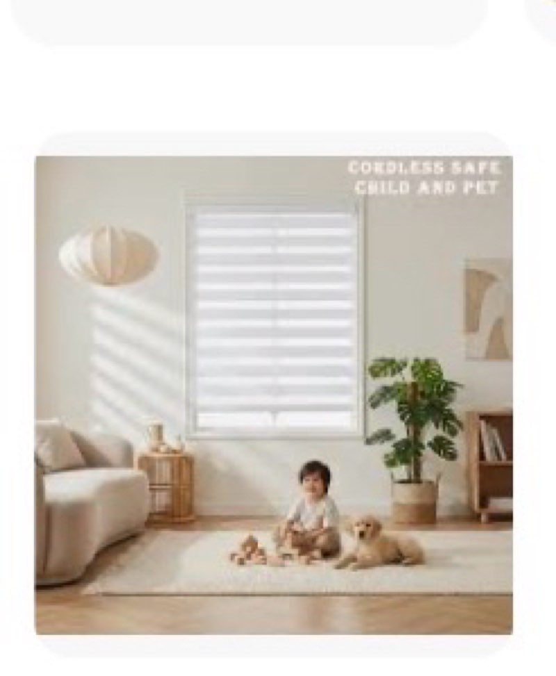 X004J7KM09 ShadesU Cordless Zebra Shades, Custom Indoor Blinds, Kitchen Window Blinds Horizontal, Electric Cortinas, Light Filter (Whit Dobr/inthight from 20 Inch to 72 Inch) (25 1/2 Newitem