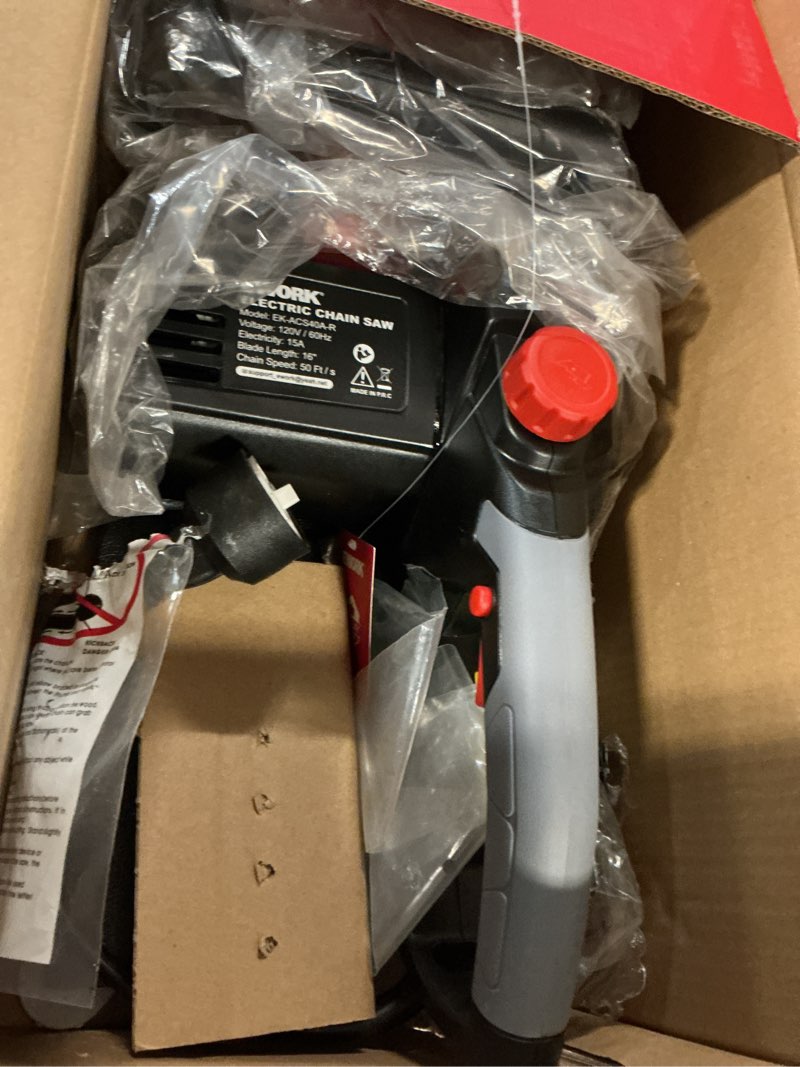 Condition photo showing Good Condition for ework electric chainsaw corded 16-inch 15 amp electric chain saws, corded chainsaw with tool-free chain tension, auto oiling, low kickback, electric chainsaw for tree cutting, pruning, firewood