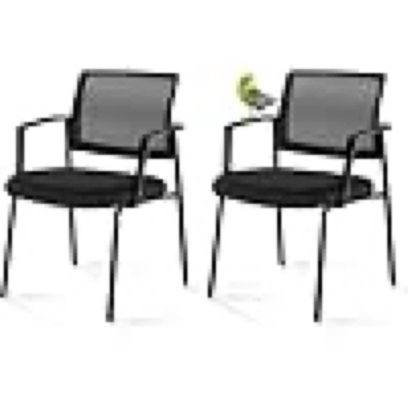 Sweetcrispy Stacking Folding Arm Chairs for 2 Pack - Mesh Back Upholstered Fabric Stack Chairs, Sturdy Metal, Easy to Use and Store, Outdoor and Indoor, for Home, Office, Party, Black