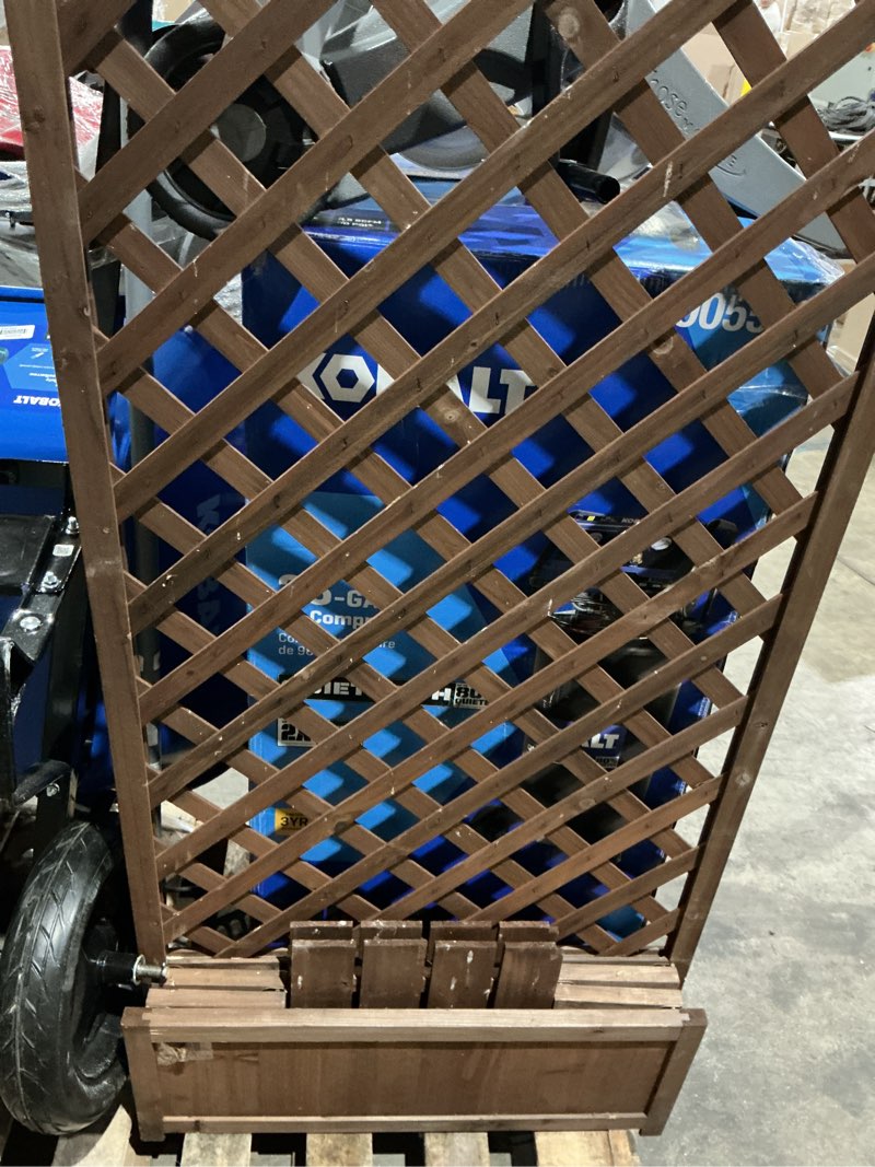 Condition photo showing As Is for style selections 30-in w x 72-in h walnut brown cedar garden trellis for climbing plants for