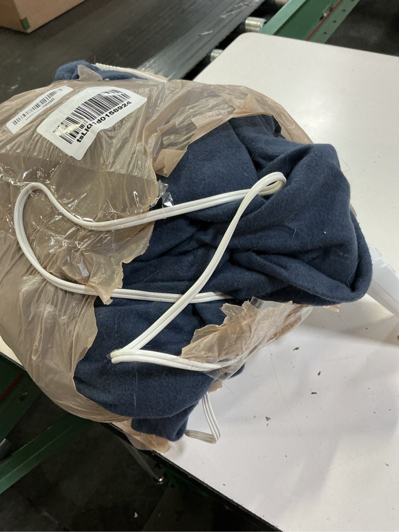 Condition photo showing As Is for sunbeam royal ultra fleece heated electric blanket full size, 84" x 72", 12 heat settings, 12-hour selectable auto shut-off, fast heating, machine washable, warm and cozy, indigo indigo full